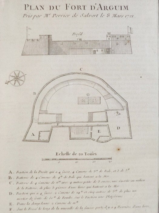 Item #1665749 1747 Plan from Prevost's 'Histoire Generale des Voyages': Plan du Fort Fort D'Arguim Pris par Mr. Perrier de Salvert le S Mars 1721. Prevost.