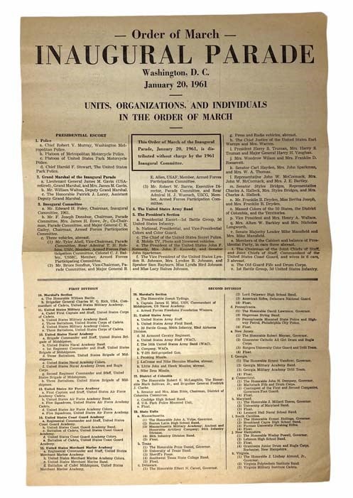 Item #2306930 Order of March Inaugural Parade, Washington, D.C., January 20, 1961. Inaugural Committee.