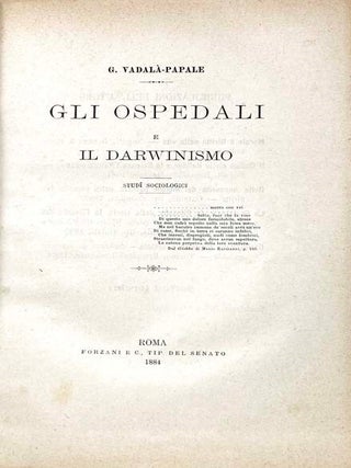 Bound Volume of 11 Italian Medical Pamphlets and Offprints, with Emphasis on Experimental Physiology, 1878-86: Le Cortecce di China Nella Farmacia Fino ad Oggi e la Ragione della Preparazione dell'Eclemma Chinacea...; Gli Ospedali e il Darwinismo; Analisi delle Sorgenti Minerali di Levico...; Sugli Attributi Generali dei Nervi; Sulle Proprieta Medicinali e Sull'uso delle Acque Minerali delle Rr. Terme di Montecatini in Provincia di Lucca; Sull'Efficacia delle Acque Salso-Iodo-Bromiche di Castrocaro; Sulla Necessita di Ritornare all'Antica Classificazione dell Frenopatie a Scopo Statistico ed in Qual Modo Possa Convenire all'Uso Statistico-Clinico; Il Tempo del Processo Psichico nell'Estesiometria Tattile Degli Alienati; Trattato Elementare e Pratico di Psichiatria; Studi Sulla Clorosi ed in Particolare sulla Natura, Diagnosi e Patogenesi della Stessa; Osservazioni Anatomiche Sopra 75 Crani di Alienati