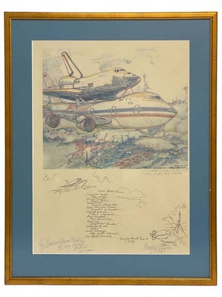 Framed Print of NASA Space Shuttle Transported by Jumbo Jet at the Paris Art Show, Signed by. 