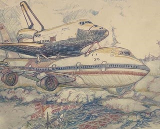 Framed Print of NASA Space Shuttle Transported by Jumbo Jet at the Paris Art Show, Signed by Official NASA Artist Walter S. Taylor