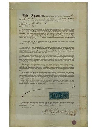 Item #2327837 1869 National Park Bank of New York, Agreement for Safe [Lease No. 408