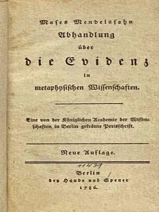 Abhandlung uber die Evidenz in Metaphysischen Wissenschaften.