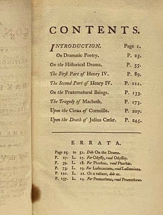 An Essay on the Writings and Genius of Shakespear, Compared with the Greek and French Dramatic Poets. with Some Remarks upon the Misrepresentation of Mons. de Voltaire. [William Shakespeare]