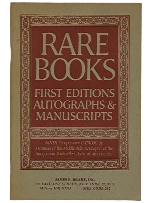 Item #2331145 Rare Books, First Editions, Autographs and Manuscripts. Inc Members of the Middle Atlantic Chapter of the Antiquarian Booksellers Ass'n. of America.