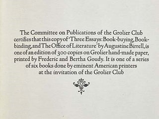 Three Essays: Book-Buying; Book-Binding; The Office of Literature (Printers' Series Book 6 of 6)