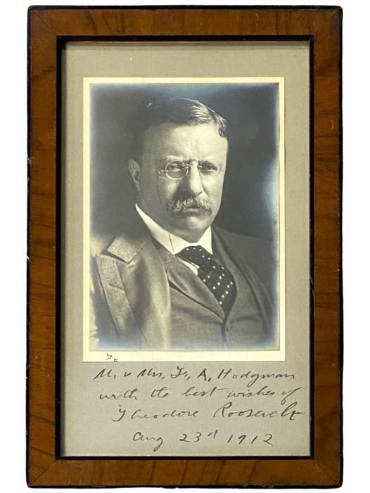 Item #2333141 1912 Framed Signed Silver Gelatin Photograph of Theodore Roosevelt, 4 5/8 x 6 5/8, Inscribed and Dated. Theodore Roosevelt.