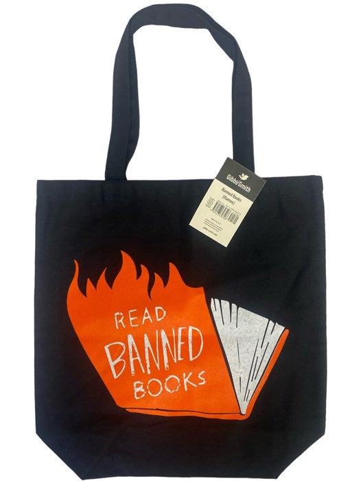 Item #2339824 Read Banned Books Canvas Tote with Flames. Gibbs Smith.