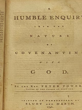 Sammelband of Nine Newburyport Sermons: A Plain and Serious Address to the Master of a Family, on the Important Subject of Family Religion.; Family Exercises; or, The Godly Parents' Assistant; Being an Attempt to Render Family Religion Entertaining, as Well as Profitable and Instructive, by a Series of Subjects, Peculiarly Adapted to the Use of Families.; Thoughts on the Atonement of Christ, with an Address to Young Ministers and Students in Divinity: Containing a Vindication of the Doctrines of Imputed Sin from Adam, and Righteousness from Christ. and an Examination of the New Divinity on Those Points; A Humble Enquiry into the Nature of Covenanting with God.; A Sermon, Delivered at The Third Parish in Newbury, July 24, 1794; Occasioned by the Sudden Death of Eight Persons Belonging to the Society, Who Were Drowned in the River Merrimack on the Nineteenth of the Same Month.; A Discourse, Delivered Nov. 23, 1794. The First Sabbath After His Ordination.; A Sermon, Delivered to the Third Parish in Newbury, August 18, 1793. On the Parable of the Prodigal.; Two Sermons, Delivered at the First Parish in Methuen, August 21, 1791. Occasioned by His Dismission from That People.; Samson a Type of Christ. Being a Sermon, Preached in London, July 28, 1691, at a Morning-Lecture, Upon Judges xiv. 5. On These Words, When Went Samson Down and His Father and Mother to Timnath, and Came to the Vineyard of Timnath: And Behold a Young Lion Roared Against Him.