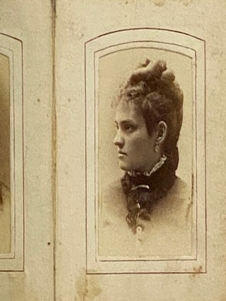 19th Century Photograph Album with Decorative Brass Clasp, Embossed Design with Color Cameo Portrait, Gilt Edges