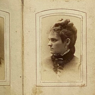 19th Century Photograph Album with Decorative Brass Clasp, Embossed Design with Color Cameo Portrait, Gilt Edges