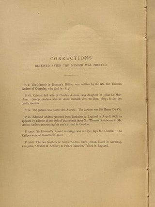 A Memoir of Sir Edmund Andros, Knt., Governor of New England, New York and Virginia, &c., &c., with a Portrait.