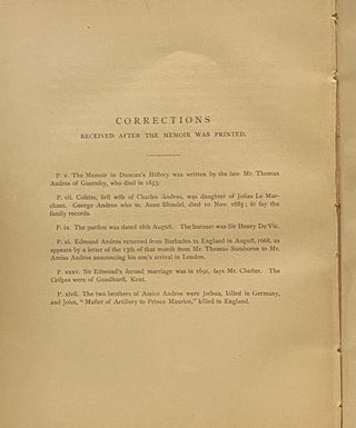 A Memoir of Sir Edmund Andros, Knt., Governor of New England, New York and Virginia, &c., &c., with a Portrait.