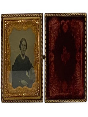 Item #2349451 Victorian Era Ambrotype of Woman Holding Book, with Colorized Blush on Cheeks, in...
