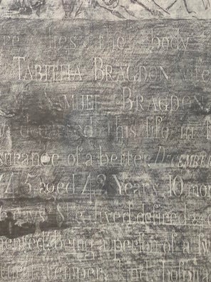 Modern Rubbing Taken from Colonial American Gravestone of Tabitha [Banks] Bragdon at South Side Cemetery in York, Maine, Framed Under Glass